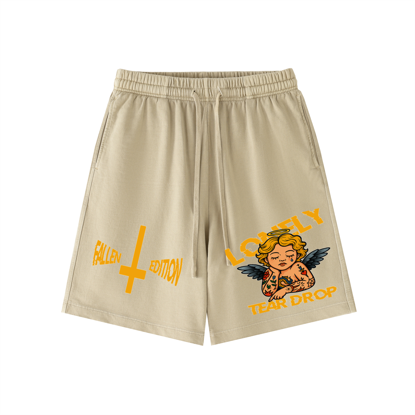 Lonely Tear Drop Vintage Wash Cotton Shorts