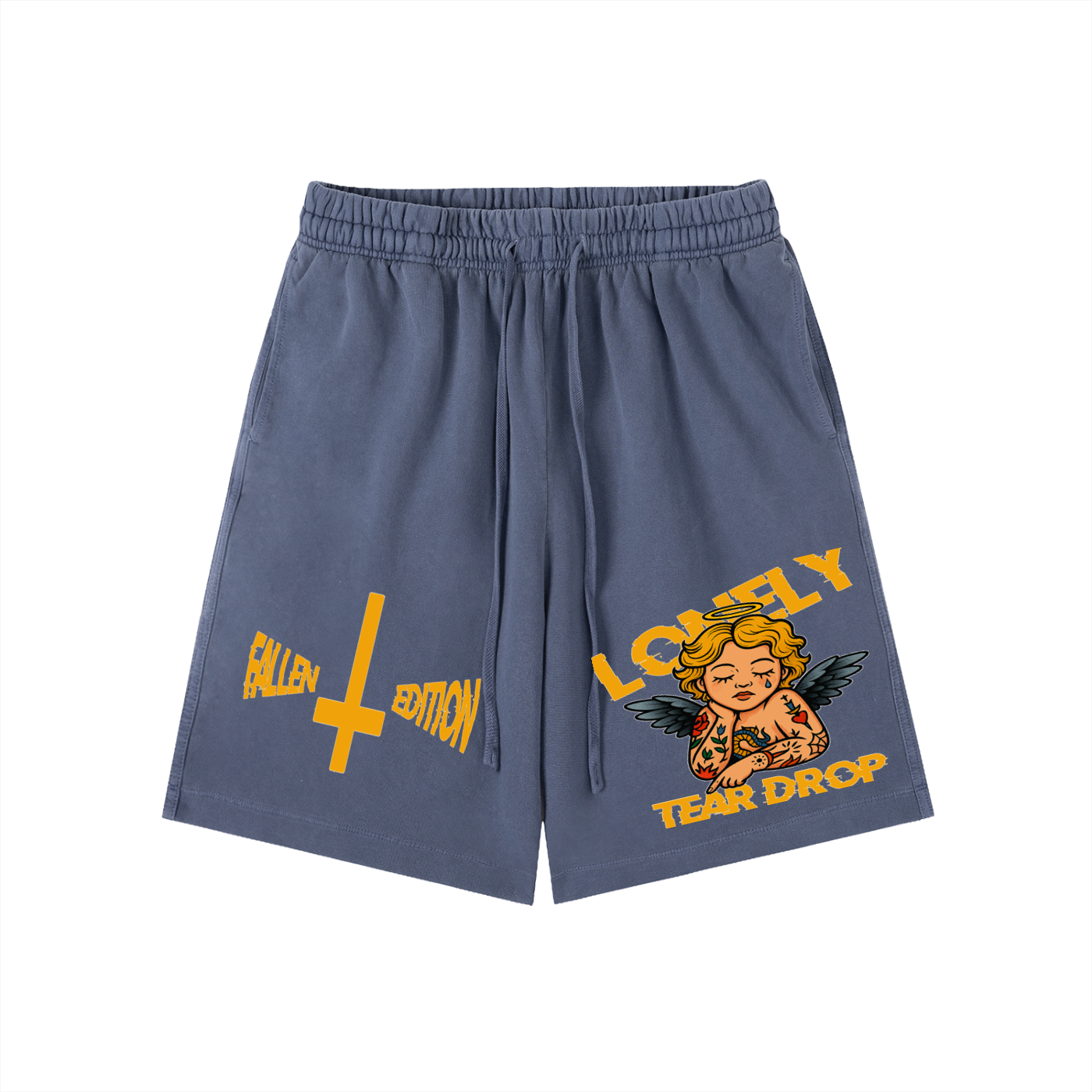 Lonely Tear Drop Vintage Wash Cotton Shorts