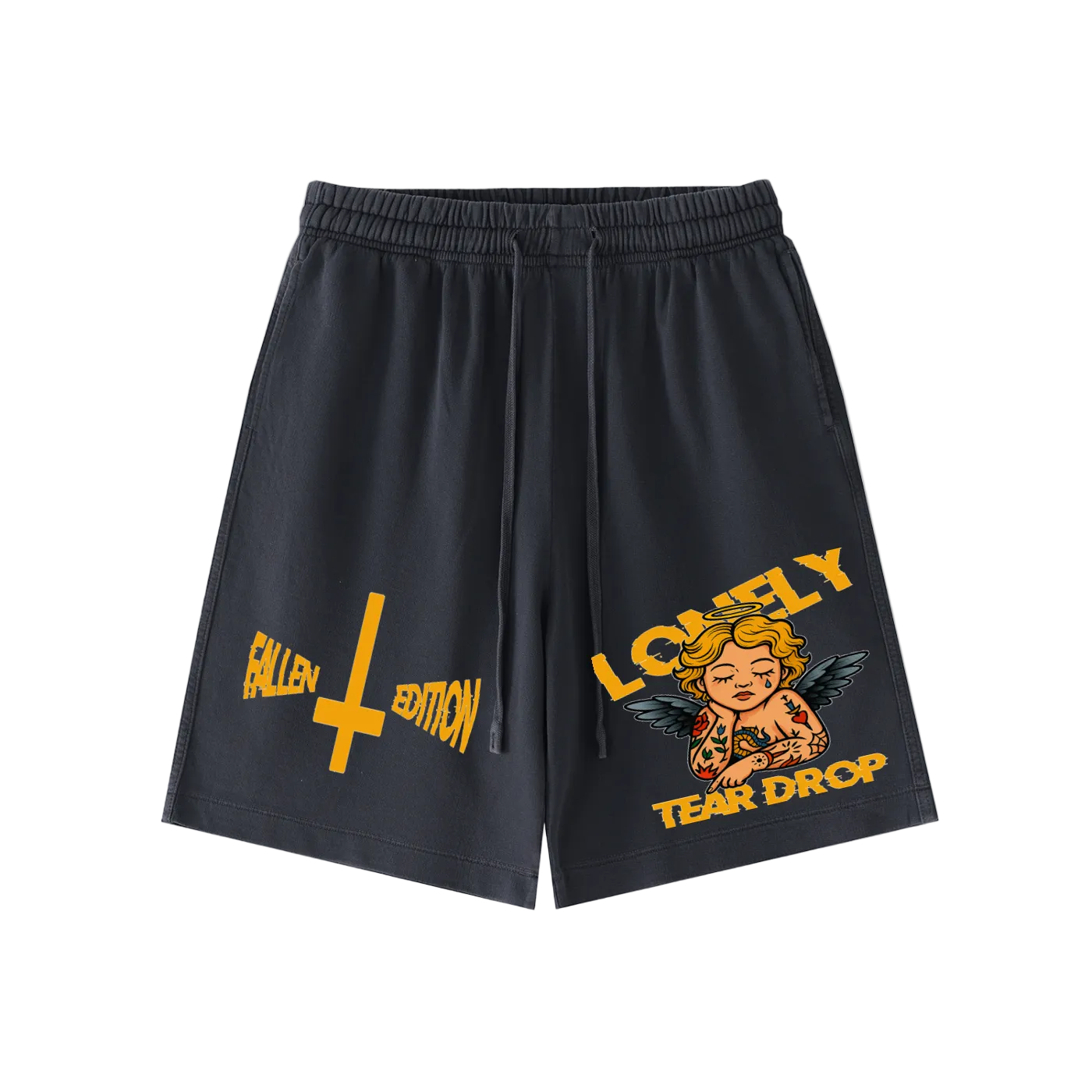 Lonely Tear Drop Vintage Wash Cotton Shorts