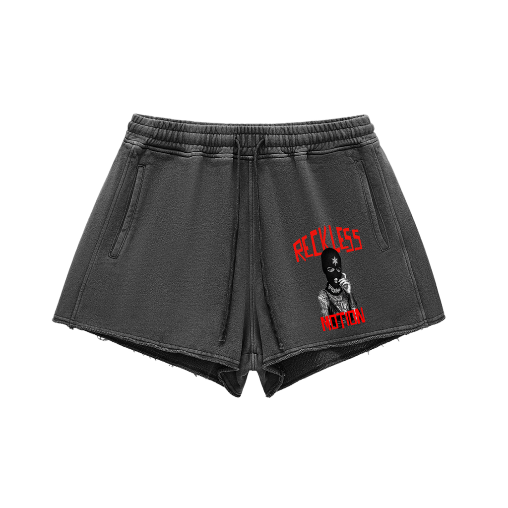 Women Reckless Snow Washed Raw Edge Drawstring Shorts
