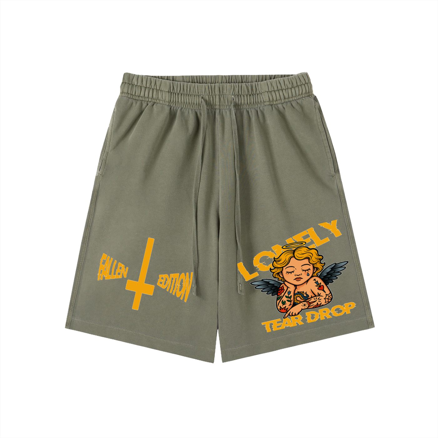 Lonely Tear Drop Vintage Wash Cotton Shorts